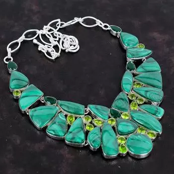 Ювелирное ожерелье ручной работы из стерлингового серебра 925 пробы с малахитом 18 дюймов AMN-653