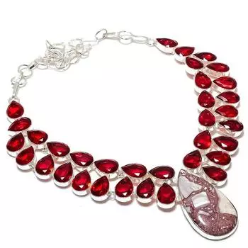 Ювелирное ожерелье ручной работы из стерлингового серебра 925 пробы с натуральной дикой лошадью и гранатом 18 дюймов o3l36