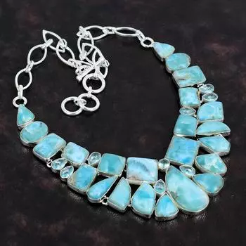 Ювелирное ожерелье ручной работы из стерлингового серебра 925 пробы с драгоценным камнем Ларимар 18 дюймов AMN-648K