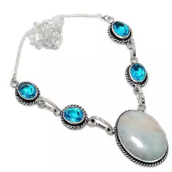 Ювелирное ожерелье ручной работы с аквамарином из стерлингового серебра 925 пробы 18 дюймов f3F21 синий