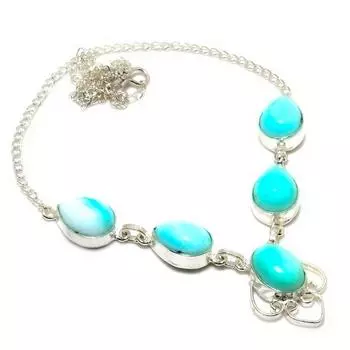 Ювелирное ожерелье ручной работы с драгоценным камнем Ларимар 925 пробы, посеребренное, 18 дюймов 18 синий