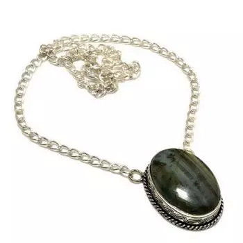 Ювелирное ожерелье ручной работы с драгоценным камнем Лабрадорит 925 пробы, посеребренное, 18 дюймов 18 чёрный