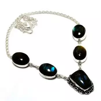 Ювелирное ожерелье ручной работы с драгоценным камнем Лабрадорит 925 пробы, посеребренное, 18 дюймов 18 чёрный