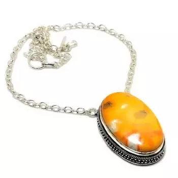 Ювелирное ожерелье ручной работы с драгоценным камнем 925 пробы Шмель Яшма, посеребренное, 18 дюймов 18 жёлтый