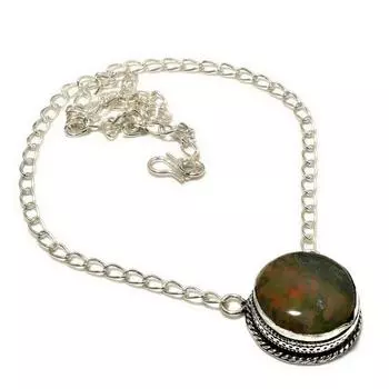 Ювелирное ожерелье ручной работы с драгоценным камнем унакитом 925 пробы, посеребренное, 18 дюймов 18 зелёный