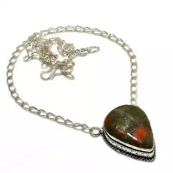 Ювелирное ожерелье ручной работы с драгоценным камнем унакитом 925 пробы, посеребренное, 18 дюймов 18 зелёный