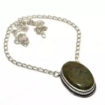 Ювелирное ожерелье ручной работы с драгоценным камнем унакитом 925 пробы, посеребренное, 18 дюймов 18 зелёный