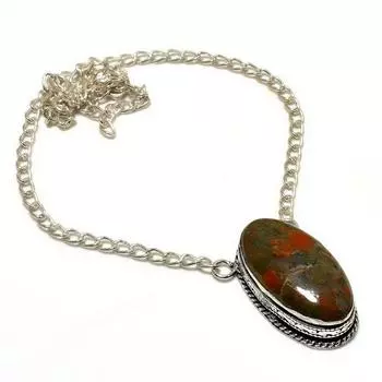 Ювелирное ожерелье ручной работы с драгоценным камнем унакитом 925 пробы, посеребренное, 18 дюймов 18 зелёный