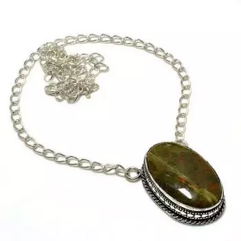 Ювелирное ожерелье ручной работы с драгоценным камнем унакитом 925 пробы, посеребренное, 18 дюймов 18 зелёный