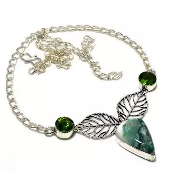 Ювелирное ожерелье ручной работы с древовидным агатом и перидотом 925 пробы, посеребренное, 18 дюймов 18 белый