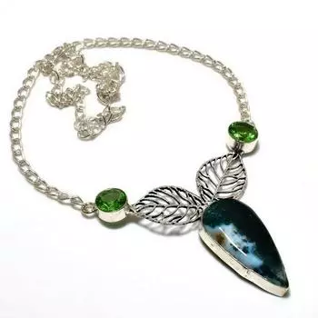 Ювелирное ожерелье ручной работы с древовидным агатом и перидотом 925 пробы, посеребренное, 18 дюймов 18 белый