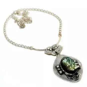 Ювелирное ожерелье ручной работы с грубым лабрадоритом 925 пробы, посеребренное, 18 дюймов 18 чёрный