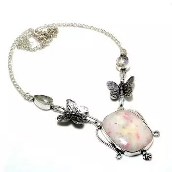 Ювелирное ожерелье ручной работы с киноварью и яшмой 925 пробы, посеребренное, 18 дюймов 18 розовый