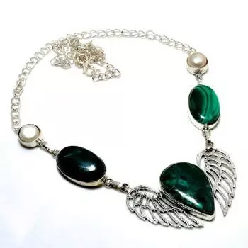 Ювелирное ожерелье ручной работы с малахитовым жемчугом 925 пробы, посеребренное, 18 дюймов 18 зелёный