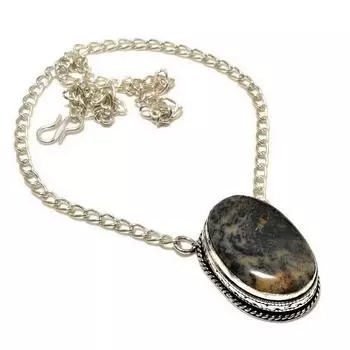 Ювелирное ожерелье ручной работы с медовым дендритным камнем 925 пробы, посеребренное, 18 дюймов 18 мёд