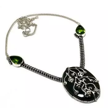 Ювелирное ожерелье ручной работы с нефритом, перидотом 925 пробы, посеребренное, 18 дюймов 18 зелёный