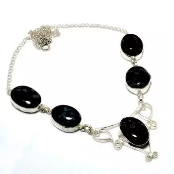 Ювелирное ожерелье ручной работы с обсидианом снежинки 925 пробы, посеребренное, 18 дюймов 18 чёрный