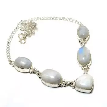 Ювелирное ожерелье ручной работы с радужным лунным камнем 925 пробы, посеребренное, 18 дюймов 18 белый