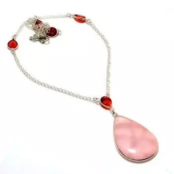 Ювелирное ожерелье ручной работы с розовым кварцем и гранатом 925 пробы, посеребренное, 18 дюймов 18 розовый