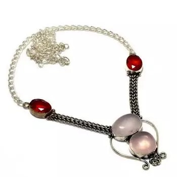 Ювелирное ожерелье ручной работы с розовым кварцем и гранатом 925 пробы, посеребренное, 18 дюймов 18 розовый