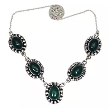 Ювелирное ожерелье ручной работы с зеленым ониксом на День матери, 20 дюймов