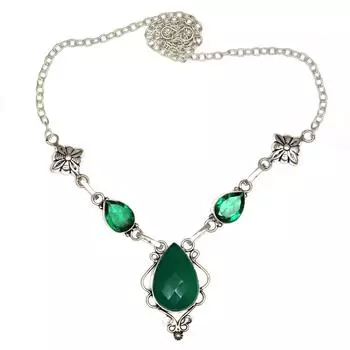Ювелирное ожерелье ручной работы с зеленым ониксом на День матери, 20 дюймов
