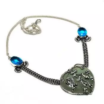 Ювелирное ожерелье с аквамариново-голубым топазом, посеребренное 925 пробы, 18 дюймов 18 цвет морской волны