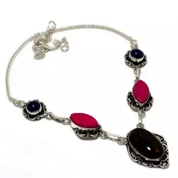 Ювелирное ожерелье с аметистом, лазуритом 925 пробы, посеребренным, 18 дюймов 18 фиолетовый