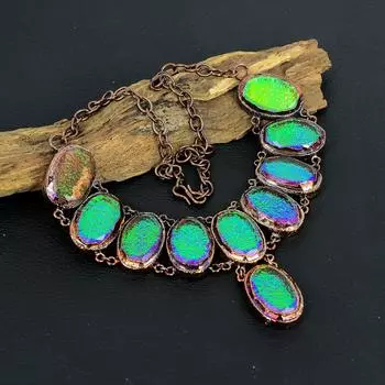 Ювелирное ожерелье с австралийским опалом, медные гальванопластиковые украшения, удивительные ювелирные изделия ручной работы овальной формы для женщин 18 Inches With Adjustable синий