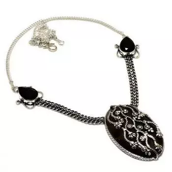 Ювелирное ожерелье с черным ониксом и черной шпинелью 925 пробы с посеребренным покрытием 18 дюймов 18 чёрный