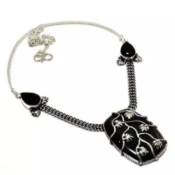 Ювелирное ожерелье с черным ониксом и черной шпинелью 925 пробы с посеребренным покрытием 18 дюймов 18 чёрный