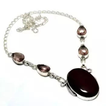 Ювелирное ожерелье с черным ониксом и морганитом 925 пробы с посеребренным покрытием 18 дюймов 18 чёрный