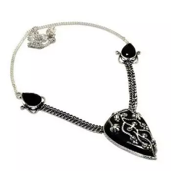 Ювелирное ожерелье с черным ониксом и черной шпинелью 925 пробы с посеребренным покрытием 18 дюймов 18 чёрный