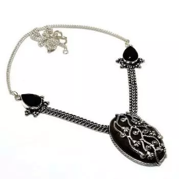 Ювелирное ожерелье с черным ониксом и черной шпинелью 925 пробы с посеребренным покрытием 18 дюймов 18 чёрный