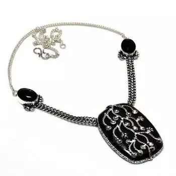 Ювелирное ожерелье с черным ониксом и черной шпинелью 925 пробы с посеребренным покрытием 18 дюймов 18 чёрный