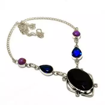 Ювелирное ожерелье с черным шпинелем и синим топазом 925 пробы с посеребренным покрытием 18 дюймов 18 чёрный