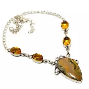 Ювелирное ожерелье с цитрином и яшмой шмеля 925 пробы, посеребренное, 18 дюймов 18 жёлтый