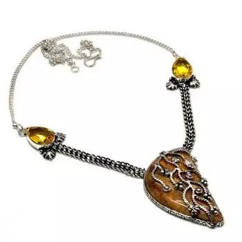 Ювелирное ожерелье с цитрином и яшмой призрачного глаза, посеребренное 925 пробы, 18 дюймов 18 розовый