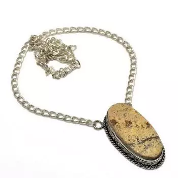 Ювелирное ожерелье с дендритным камнем 925 пробы Псиломелан, посеребренное, 18 дюймов 18 коричневый
