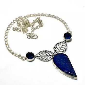 Ювелирное ожерелье с голубым топазом и лазуритом 925 пробы с посеребренным покрытием 18 дюймов 18 синий