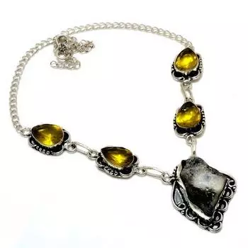 Ювелирное ожерелье с грубым цитрином из лунного камня, посеребренное 925 пробы, 18 дюймов 18 белый