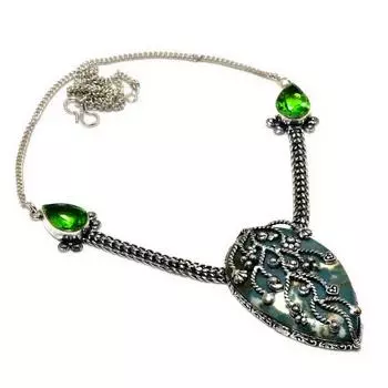 Ювелирное ожерелье с индийским моховым агатом и перидотом 925 пробы, посеребренное, 18 дюймов 18 зелёный