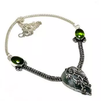 Ювелирное ожерелье с индийским моховым агатом и перидотом 925 пробы, посеребренное, 18 дюймов 18 зелёный