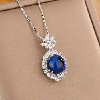 Ювелирное ожерелье с инкрустацией сапфиром, зеленым халцедоном, красным корундом, модная цепочка на ключицу, темперамент