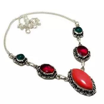 Ювелирное ожерелье с итальянским красным кораллом и гранатом 925 пробы с посеребренным покрытием 18 дюймов 18 красный