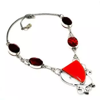 Ювелирное ожерелье с итальянским красным кораллом и гранатом 925 пробы с посеребренным покрытием 18 дюймов 18 красный