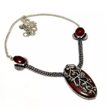 Ювелирное ожерелье с красным змеиным гранатом и драгоценным камнем 925 пробы с серебряным покрытием длиной 18 дюймов 18 красный