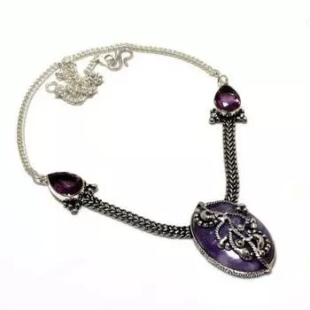 Ювелирное ожерелье с лепидолитом и аметистом 925 пробы, посеребренное, 18 дюймов 18 фиолетовый