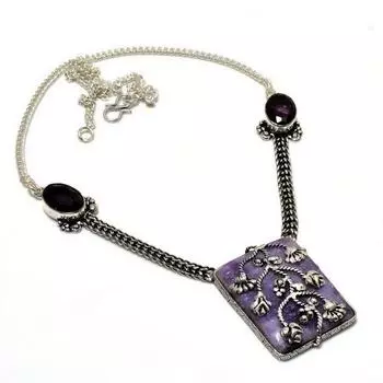 Ювелирное ожерелье с лепидолитом и аметистом 925 пробы, посеребренное, 18 дюймов 18 фиолетовый