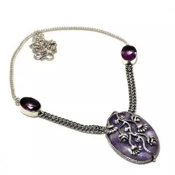 Ювелирное ожерелье с лепидолитом и аметистом 925 пробы, посеребренное, 18 дюймов 18 фиолетовый